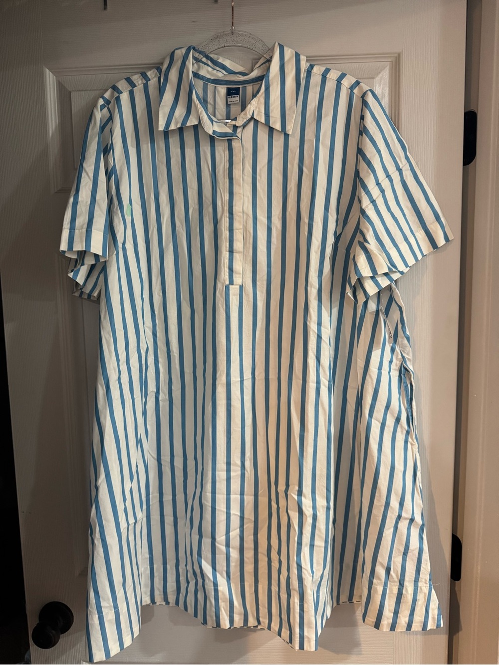 Women’s Old Navy XXL 2X NWT Mini Swing Shirt Dress Blue White Stripes pockets